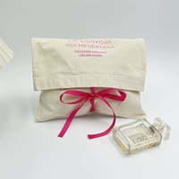 Pochette en toile beige avec impression personnalisée du logo, fermeture à ruban, sac d'emballage cosmétique