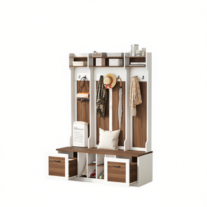 Perchero de recibidor 5 en 1 de 58.8 pulgadas con 7 ganchos, 2 cajones y estantes ajustables para entrada y sala de estar - Product Image 1