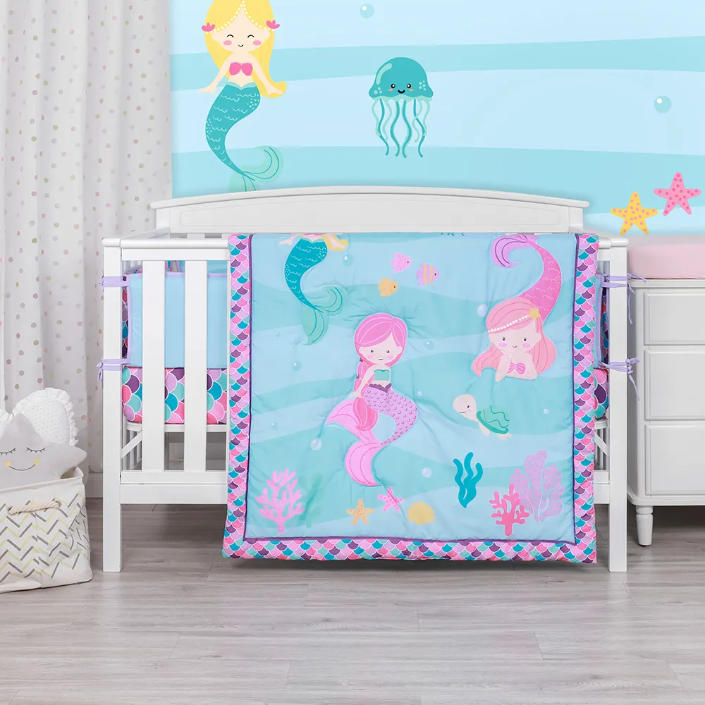 Cartoon mermaid printing cot comforter bedding girl baby bedding set crib
