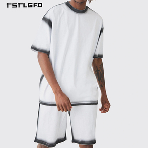 Manufacturer Gradient <b>Spray</b> Dye Shorts <b>Set</b> for Custom Logo in Vintage Street Style and High Quality Distressed Mens Tracksuit - Product Image 1