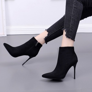 Collection Automne-Hiver 2021 : Bottines en Daim à Talon Haut Style Européen et Américain, Fermeture Éclair, Respirantes, Élégantes, Talon Fin, Bout Pointu - Product Image 5