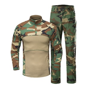 Ensemble de tenue de combat tactique pour homme à manches longues, respirant, pour entraînement extérieur, camouflage, en coton, avec t-shirts et collants très extensibles - Product Image 6