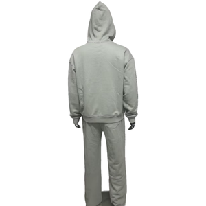 Ensemble de jogging personnalisé en molleton brodé délavé à l'acide pour homme, impression DTG lourde, sweat à capuche zippé, pantalon droit évasé - Product Image 6