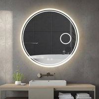 Espejo de Baño con Aumento e Iluminación LED para Hotel, Diseño Moderno, Marco Plateado, 30/32 Pulgadas, Clasificación IP65, 5 Años de Garantía, Gráfico