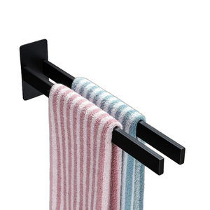 Porte-serviettes double mural moderne pour salle de bain d'hôtel, en acier inoxydable noir mat avec crochet, design 3D, 39 cm, <span class=keywords><strong>Homedec</strong></span> - Product Image 1