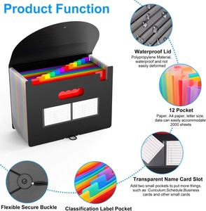 12 กระเป๋าแท็บที่มีสีสันหีบเพลงแฟ้ม 12 กระเป๋าขยายแฟ้มโฟลเดอร์แบบพกพารายเดือนบิลใบเสร็จรับเงินOrganizer - Product Image 3
