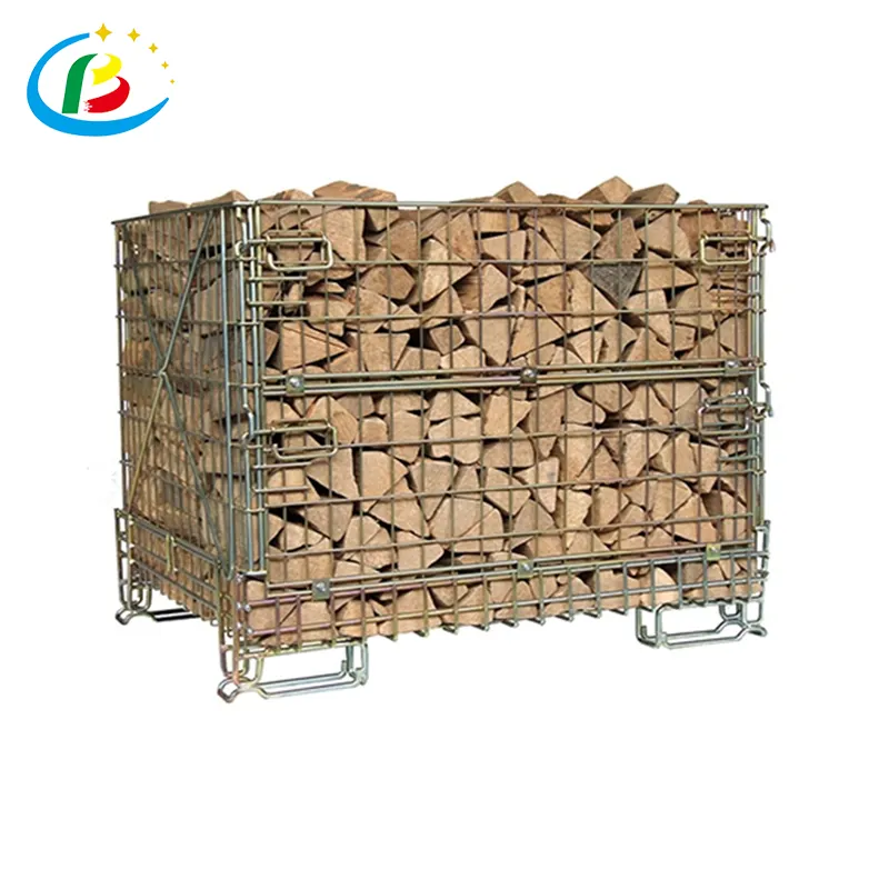 Cages galvanisées de stockage en acier pliable de grillage en métal de chariot élévateur de sécurité empilable pour l'entrepôt