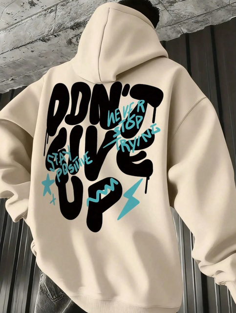 American Street Style Inspirational Slogan Large Graphic Print Thermal Lined Large Graphic Print ThermalWarm Hoodie Sweatshirt