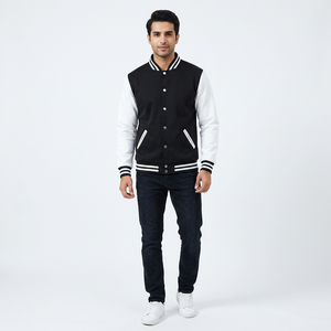 Blouson de baseball décontracté pour homme à col rond 100 % laine avec tissu respirant, motif léger tissé, capuche et boutons style Letterman - Product Image 1