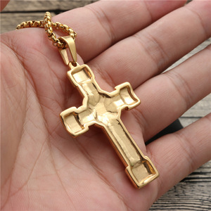 Stainless Steel <b>Cross</b> Pendant Necklace Gold 54x34mm Geometric Design Gift for Men Women Fashion Jewelry - Product Image 4