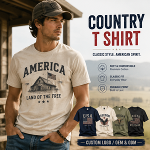Camiseta <span class=keywords><strong>Country</strong></span> para Hombre, Vintage, de Algodón, con Estampado Gráfico, Estilo Western Ranch, Manga Corta, Estilo Americano, Proveedor de Ropa con Estampado Personalizado al por Mayor - Product Image 1
