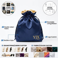 Sac à cordon en satin de soie double couche avec logo personnalisé, bleu et or, grand format, pour cosmétiques, bijoux, perruques et emballages capillaires, pour YJX