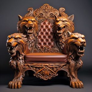 Silla de Madera Tallada Estilo Europeo Rey León, Acabado Marrón, Relleno de Espuma y Cuero PU, para Decoración de Sala de Estar de Lujo - Product Image 1