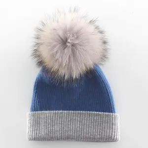 Kürk ponpon moda WarmFur bere şapka ile kadın kış kaşmir yün erkek örme bere