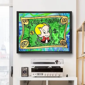 Cartoon niedlichen Jungen mit Geld Malerei auf Leinwand skandi navisch für Kinder Poster und druckt Wand kunst Bild für Wohnzimmer Dekor