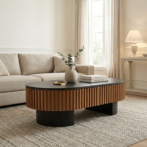 43.7" Elliptical Living Room Coffee Table with Hidden Storage Removable Tabletop <b>Solid</b> <b>Wood</b> Veneer Modern Living Room Furniture - Product Image 3