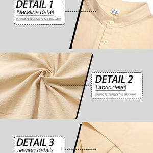 Camisa de Lino para Hombre, Manga Larga, Cuello Alto, Color Sólido, Transpirable, Corte Holgado, Estilo Casual, Azul Claro, Talla M - Product Image 3