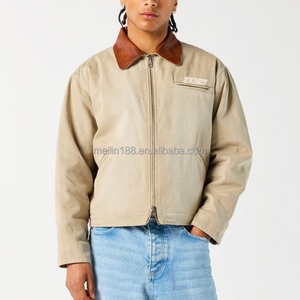 Manufacturer Custom Vintage <b>Duck</b> Canvas Zipper Work Wear <b>Jacket</b> for Men Leather Lapel Workwear <b>Duck</b> Canvas Work <b>Jacket</b> - Product Image 1