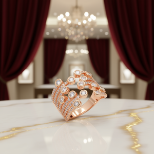 Anello a Grappolo Placcato in Oro Rosa con Incastonatura di Zirconi, Gioiello Regolabile alla Moda, Taglia Unica Unisex per Uso Quotidiano e Feste - Product Image 2