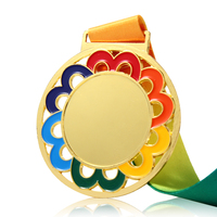 Prix de médaille de conception de fleurs colorées avec ruban Médailles vierges personnalisées Qualité en alliage de zinc Compétition Souvenir Sport Medal Award