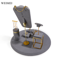 WEIMEI Présentoir de Bijoux Haut de Gamme Gris, Support de Bague en Métal Durable et Buste de Collier en Daim, Ensemble Complet pour Vitrine