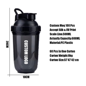 Bouteilles de <span class=keywords><strong>shaker</strong></span> de sport en plastique personnalisées pour poudre protéinée avec logo pour l'entraînement sportif - Product Image 3