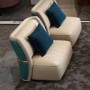 Juego de Sofás de Cuero de Lujo Estilo Europeo Moderno para Sala de Villa con Mesa de Centro y Mueble para TV - Product Image 4