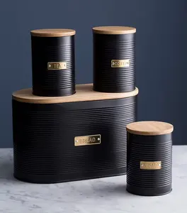 Scatola di immagazzinaggio per tè caffè e zucchero di latta contenitore Set scatola per il pane contenitore con coperchio in bambù