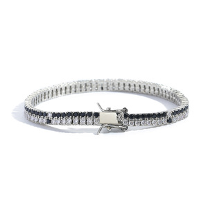 Black and White Zircon Tennis <b>Bracelet</b> <b>Copper</b> Inlaid Black and White Double Row Zircon Tennis Chain Tanjing Fashion - Product Image 5