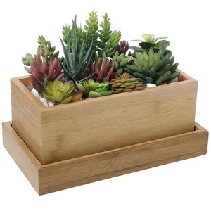 Vaso de bambu ecológico para plantas, plantador decorativo de flores para ambientes internos com furo de drenagem e bandeja removível, vasos suculentos