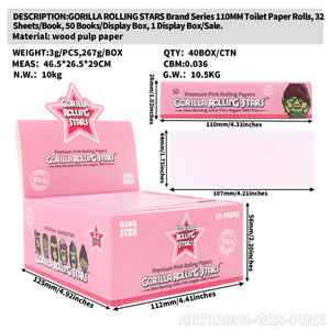 Gorilla Official New Design 110mm Natural Pink Wood Pulp Kingsize <b>Rolling</b> Paper Smoking Accessories - Product Image 6