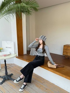 Jean décontracté <span class=keywords><strong>noir</strong></span> taille haute en denim tissé écologique pour <span class=keywords><strong>femme</strong></span>, coupe droite large, imperméable et respirant, collection 2026 - Product Image 4