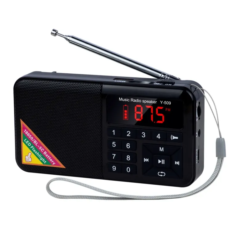 Y-509FM 2.1 Channel 66 Radio Station Stereo Wireless Card Radio Digital FM Player With Flashlight