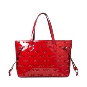 Borsa a mano da donna con LOGO stampato su debossato in pelle verniciata nera con stampa personalizzata <span class=keywords><strong>borse</strong></span> Tote grosse e <span class=keywords><strong>lucide</strong></span> <span class=keywords><strong>borse</strong></span> Tote da donna - Product Image 5