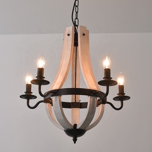 Lustre industriel à 5 lumières en forme de tonneau à vin, en <span class=keywords><strong>bois</strong></span> antique, style ferme, lampe suspendue en fer <span class=keywords><strong>noir</strong></span>, <span class=keywords><strong>luminaire</strong></span> suspendu en <span class=keywords><strong>bois</strong></span> - Product Image 3