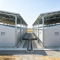 Barns, hangars à moutons et poulaillers modernes en structure acier de haute qualité avec peinture époxy anticorrosion et garantie de 3 ans
