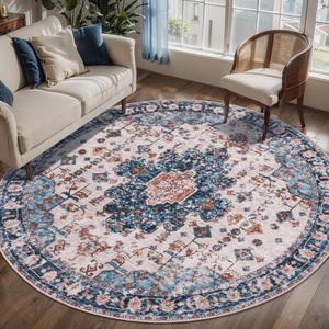 Area Indoor Living Room Bedroom <strong>Throw</strong> Non-Slip Nursery Vintage Turkish Persian <strong>Blue</strong> Printed Machine Washable Circle Round <strong>Rug</strong> - Product Image 2