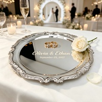 Plateau de service rond personnalisé avec logo, en acier inoxydable 304, gravé au laser, pour hôtel, mariage, cadeau d'entreprise