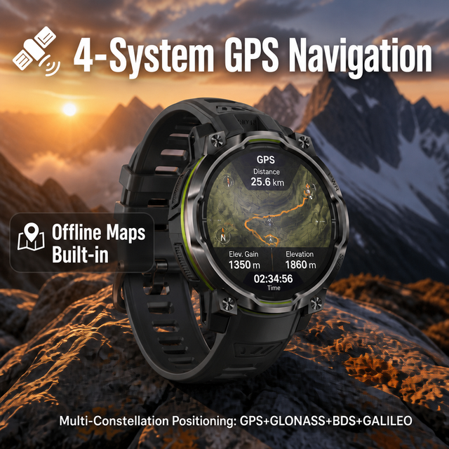 NEW 1200mAh Battery Offline Map GPS Sports Smart Watch Compass IPX8 Waterproof Flashlight Voice Assistant Montre Intelligente