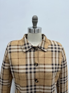 Trench-coat en daim pour femmes, vêtement personnalisé, en tissu écossais de chameau, avec <span class=keywords><strong>ceinture</strong></span>, micro fibre, impression numérique, - Product Image 4