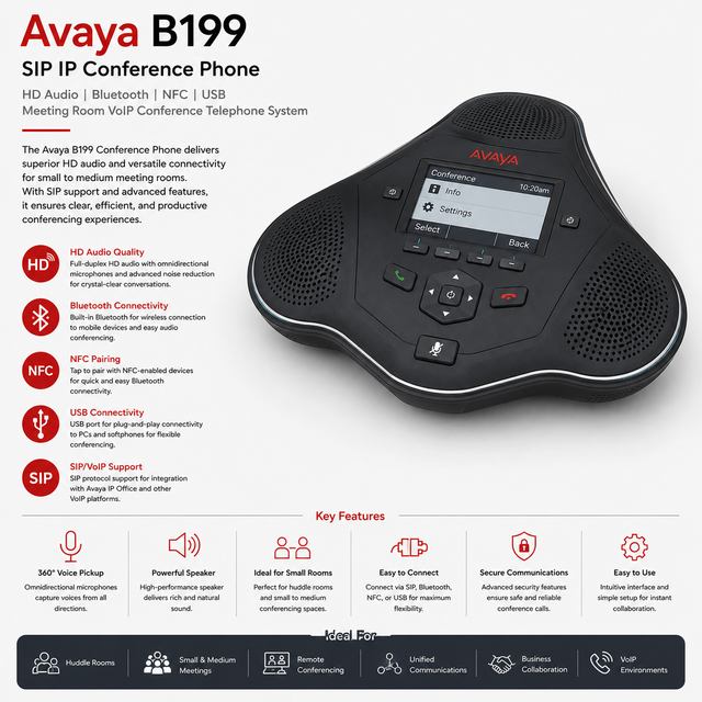 Avaya B199 SIP IP Conference Phone HD Audio NFC USB Meeting Room VoIP Conference Telephone System