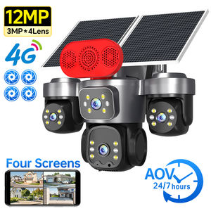 Caméra de sécurité panoramique solaire 4G extérieure 12MP à 4 objectifs, quatre écrans, surveillance AOV 24h/24 et 7j/7, caméra IP, vision nocturne couleur, audio bidirectionnel - Product Image 1