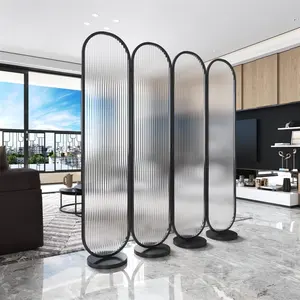 Japanese Style Changhong Glass Black Frame Folding Screen Partition Room Divider