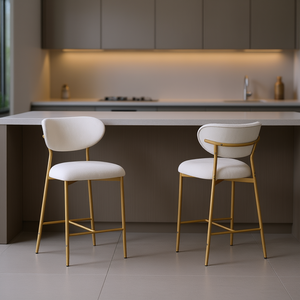 Ensemble de 2 tabourets de bar ergonomiques modernes, hauteur comptoir, assise de 26 pouces, pieds en métal doré pulvérisé, dossier en velours, confortables et élégants - Product Image 2