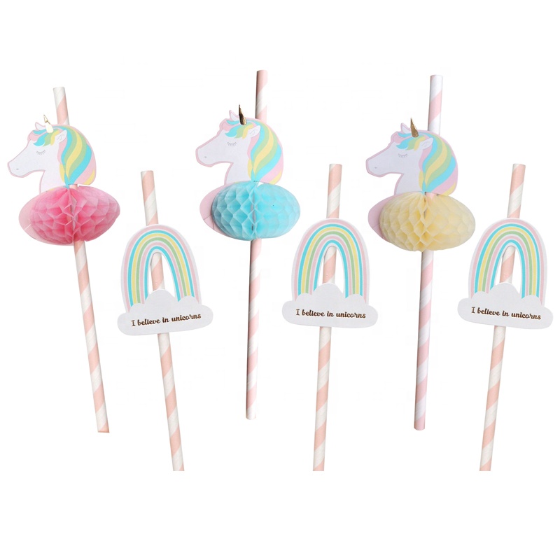 Wholesale Unicorn Honeycomb Paper Straws Environmentally Friendly Modeling Paper Straws Party Table Decoration