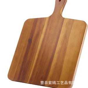 Tabla de cortar de madera de acacia con asa, rectangular, de doble cara, bandeja de cocina para servir pizza y queso. - Product Image 1