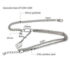 316L Stainless Steel Silver Color Necklace with Zircon <strong>Link</strong> Women Exquisite Double <strong>Chian</strong> Necklaces Pendant Jewelry Gift New - Product Image 3