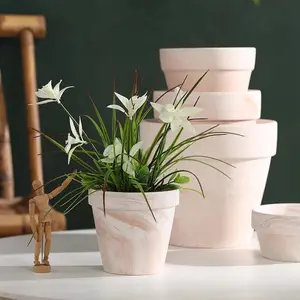 2023 Nordic Gradual change macchiato red white pottery stirring soil natural flower pot
