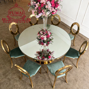 Table de salle à manger ronde au design moderne, avec plateau en verre et base en acier inoxydable, pour banquet d'hôtel - Product Image 5