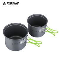 STARCAMP Batterie de cuisine d'extérieur en aluminium pour 2-3 personnes 4 en 1 Kit de pique-nique et de camping avec pot et poêle